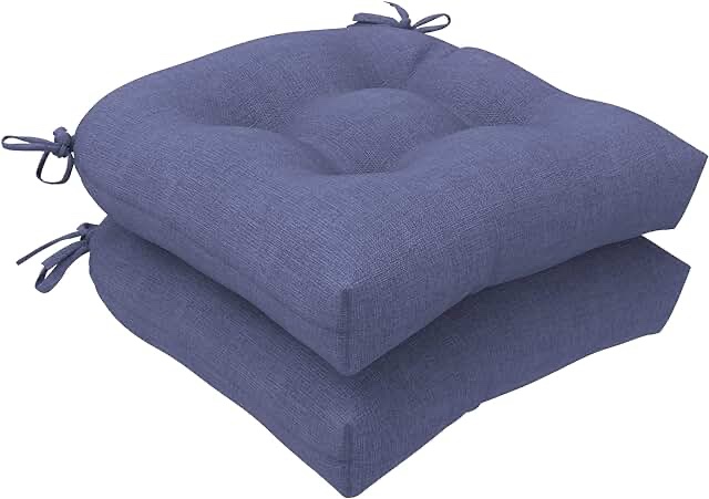 LVTXIII Outdoor/Indoor U-Shaped Wicker Seat Cushion, Decorative Tufted Chair Pads Seat Cushions Set for Patio Garden Home Office Furniture, 19”x19”x5”, 2 Pack, Navy Textured