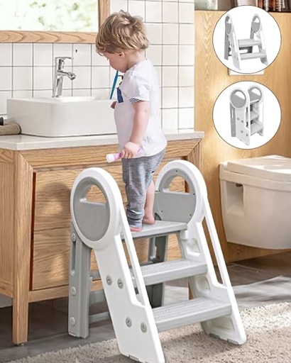 Sephyroth Kid Step Stools for Bathroom Sink,Adjustable 3 Step Stools with Handles to 2 Step Stool for Kids Toilet Potty Training,Kitchen Counter Plastic Toddler Step Stool Helper(White)
