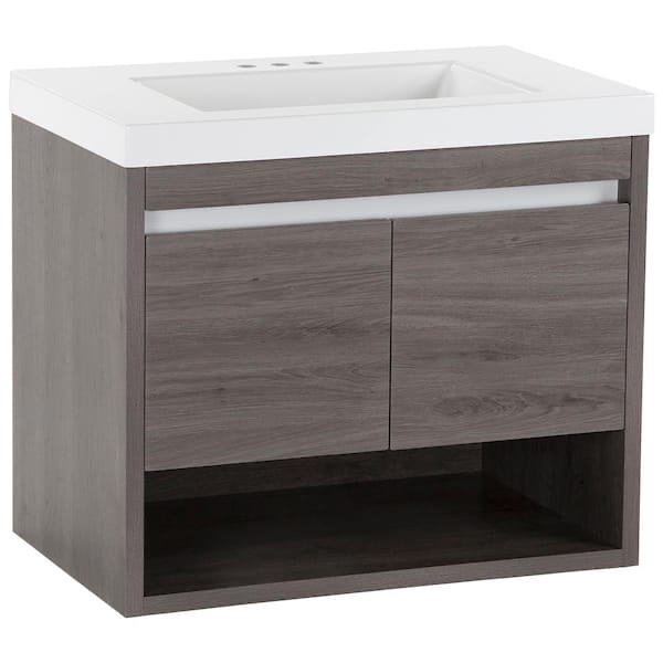 Domani Wilby 31 in. W x 19 in. D x 26 in. H Single Sink Floating Bath Vanity in Dark Oak with White Cultured Marble Top