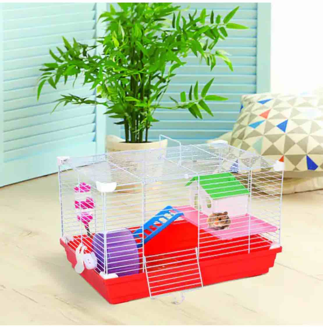 PawHut 18.5 in. Hamster Cage with Exercise Wheel and Water Bottle, Red