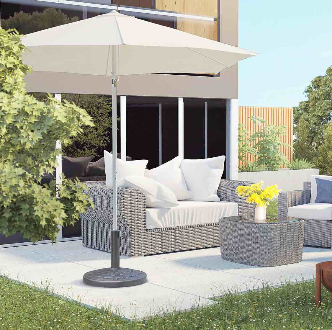 Outsunny 17" 27 lbs Outdoor Umbrella Stand Base, Round Resin Heavy Duty Market Parasol Holder with Decorative Pattern & Easy Setup, for ?1.5", ?1.89" Pole, for Lawn, Deck, Backyard, Garden, Bronze