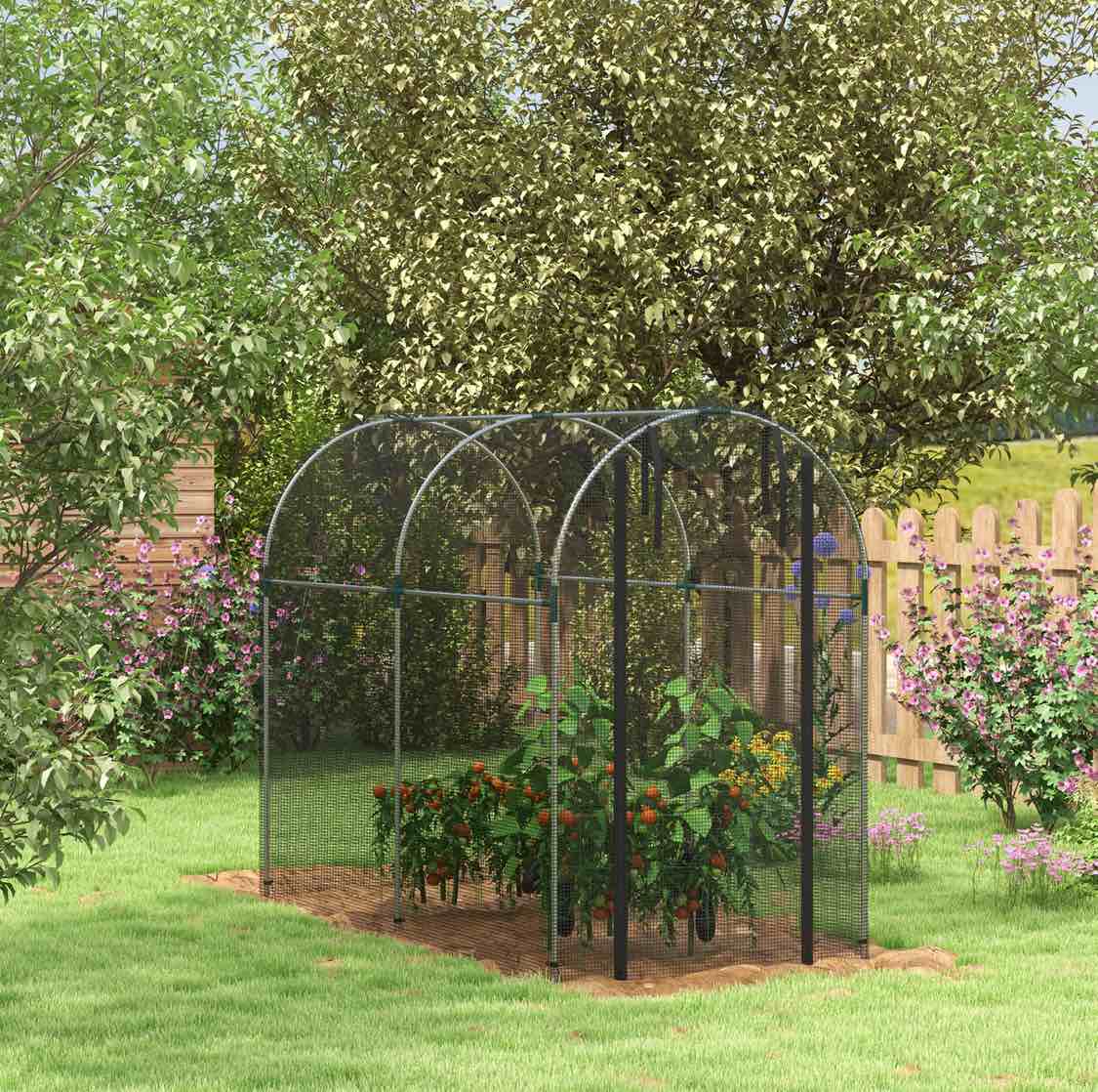 Outsunny Galvanized Steel Crop Cage, Plant Protection Tent with Zippered Door, 4' x 8', Black