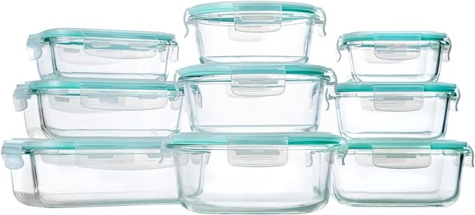 Bayco Glass Storage Containers with Lids, 9 Sets Glass Meal Prep Containers Airtight, Glass Food Storage Containers, Glass Containers for Food Storage with Lids - BPA-Free & Leak Proof White 11 Ounce-35 Ounce 9 Set