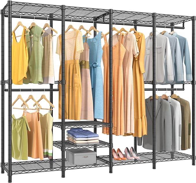 VIPEK V40 Wire Garment Rack Heavy Duty Clothes Rack for Hanging Clothes, Multi-Functional Bedroom Clothing Rack Freestanding Closet Wardrobe Rack, 76 inch L x 15.7 inch W x 75.6 inch H, Max Load 900lbs, Black