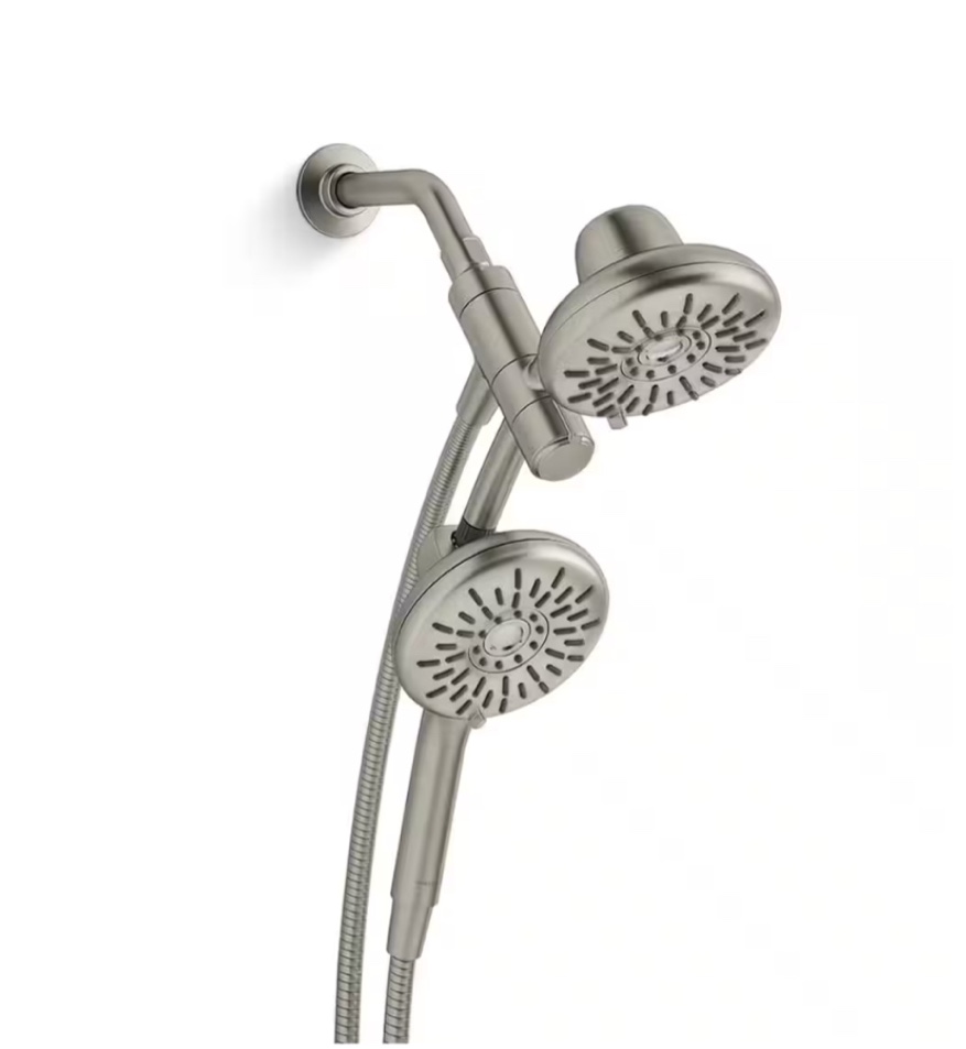 Freespin Bellerose 3-Spray 5.25 in. Dual Wall Mount Fixed and Handheld Shower 1.75 GPM in Vibrant Brushed Nickel
