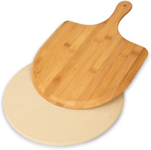 GEEBOBO Pizza Stone for Oven and Grill Free Wooden Pizza Peel Paddle 12 inch