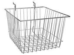 Steel Wire Basket with a 12" by 12" Opening, 8" Deep Attaches to Slatwall, Pegboard, and Grid Panels for Retail or Home Use (Quantity 2) 