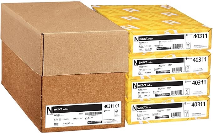 Neenah Paper Exact Index Card Stock, 110 lbs - White (250 Sheets Per Pack) 4 Pack