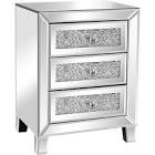 Mirrored Nightstand End Table Sliver Modern Side Table with USB Ports and 3 Drawers Storage Cabinet for Bedroom, Living Room