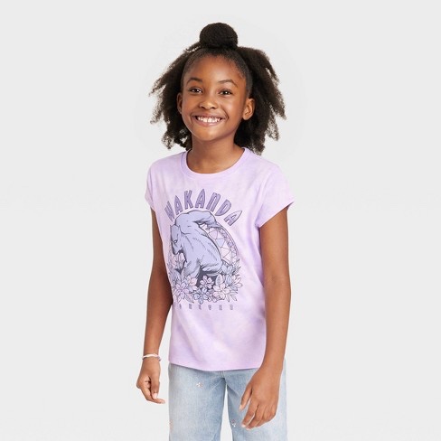 Girls' Marvel Black Panther Short Sleeve Graphic T-Shirt - Light Purple M