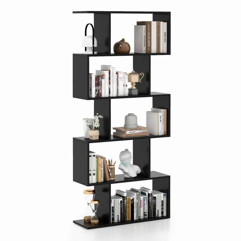 VASAGLE Wooden Bookcase, Display Shelf and Room Divider, Freestanding Decorative Storage Shelving, 5-Tier Bookshelf, Black