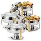 Amhier 5 Qt Chafing Dish Buffet Set with Stainless Steel Lid, Round Chafers and Buffet Warmers Sets with Food and Water Trays for Catering, Parties, Hotels and Weddings, Silver, 4 Pack