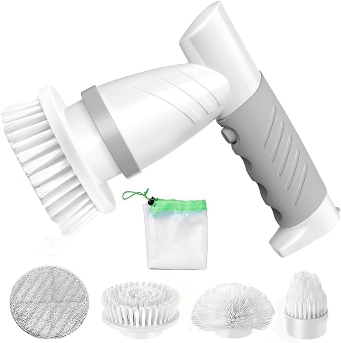 Electric Spin Scrubber, Cordless Electric Shower Cleaning Brush, Electric Bathroom Scrubber with 5 Replaceable Brush Heads, Power Shower Scrubber for Cleaning Bathtub Sink Grout Window Kitchen, Car
