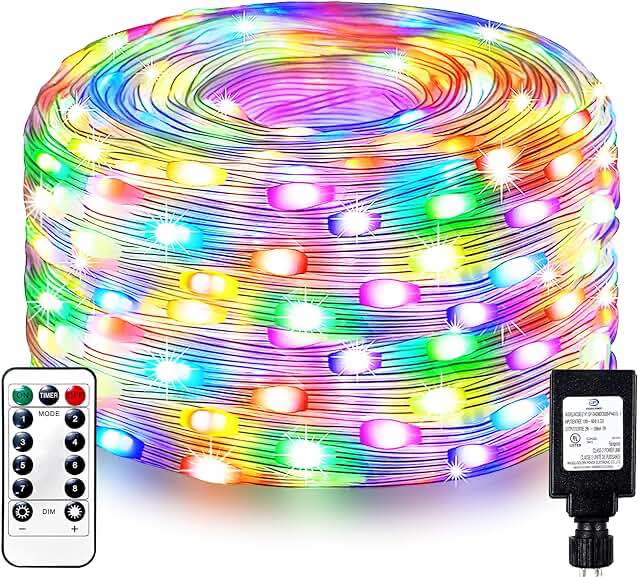Maojia 400LEDs Christmas Fairy String Lights Outdoor, IP67 Waterproof 157FT Fairy Lights Rope Lights with Remote 8 Modes Strip Lights for Indoor Living Room Bedroom Attic Tent Tree Decors-Multicolor Plug-In 400LEDS/157FT Multicolor-400leds