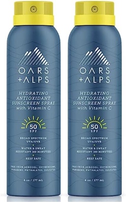 Oars + Alps Hydrating SPF 50 Sunscreen Spray, Infused with Vitamin C and Antioxidants, Water and Sweat Resistant, 6 Oz, 2 Pack 6.00 Fl Oz (Pack of 2)