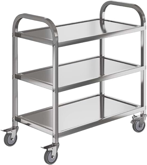 HLC 3 Tier Heavy Duty Commercial Grade Utility Cart Kitchen Trolley Serving Cart with Wheels Stainless Steel Rolling Cart Catering Storage Shelf for Hotel Restaurant Bar Home Use L30 x W16 x H33 Inch