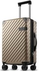 LUGGEX Expandable Hard Shell Carry On Luggage 22x14x9 Airline Approved Spinner Wheels - 100% PC Carryon Suitcase - 4 Aluminum Corner for Hassle-Free Travel (Champagne Suitcase)