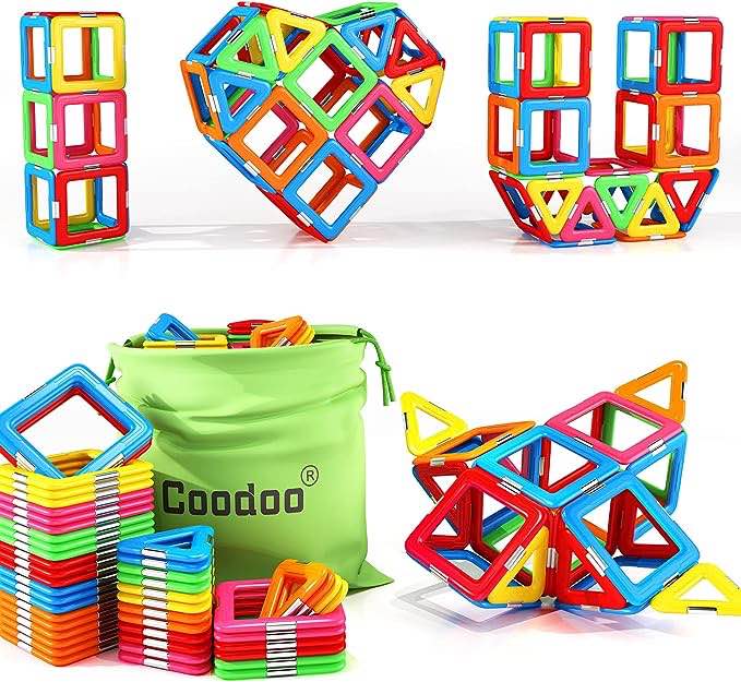 Coodoo Upgraded Magnetic Blocks 138PCS Magnetic Building Tiles STEM Toys for 3+ Year Old Boys and Girls Learning by Playing Games for Toddlers Kids Compatible with Major Brands Building Blocks