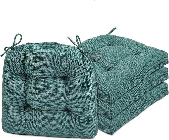 2 Pack Chair Cushions for Dining Chairs, Chair Cushion, Pads and Mat with Ties for Indoor Kitchen Seat ans Desk (4 Pack, 17" x 16", Dark Green)