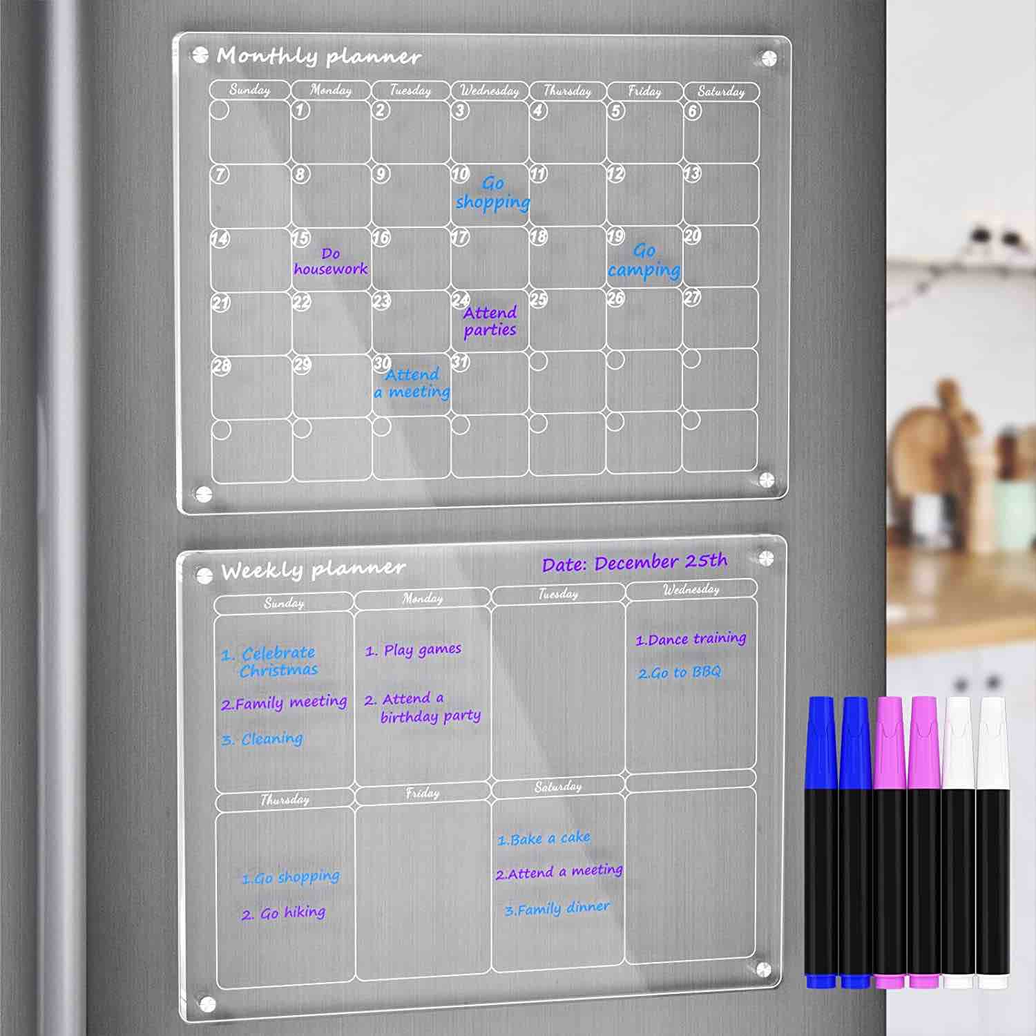 Acrylic Magnetic Monthly and Weekly Calendar for Fridge, Clear 