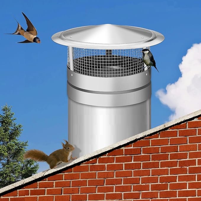 Ebusin 12 Inch Round Chimney Cap, 12 Inch Chimney Cap with Screen, Stove Pipe Topper, Galvanized Steel Quality, Silver