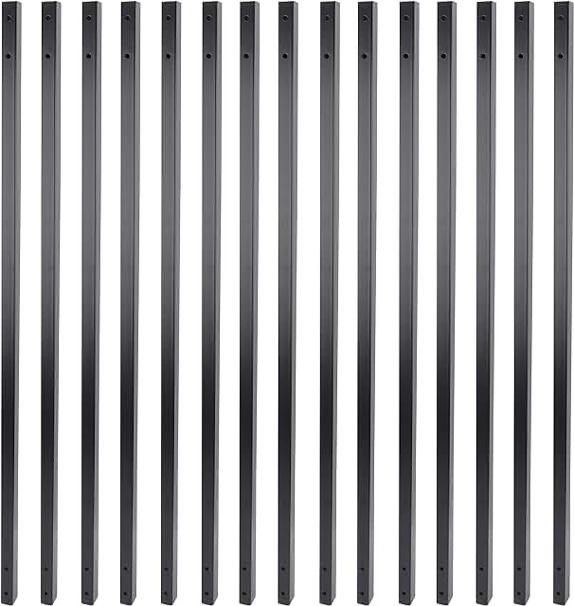 Myard 42 Inches Estate Hollow Square Iron Deck Balusters with Screws for Facemount Decking Railing Porch Fence (25-Pack, Matte Black)