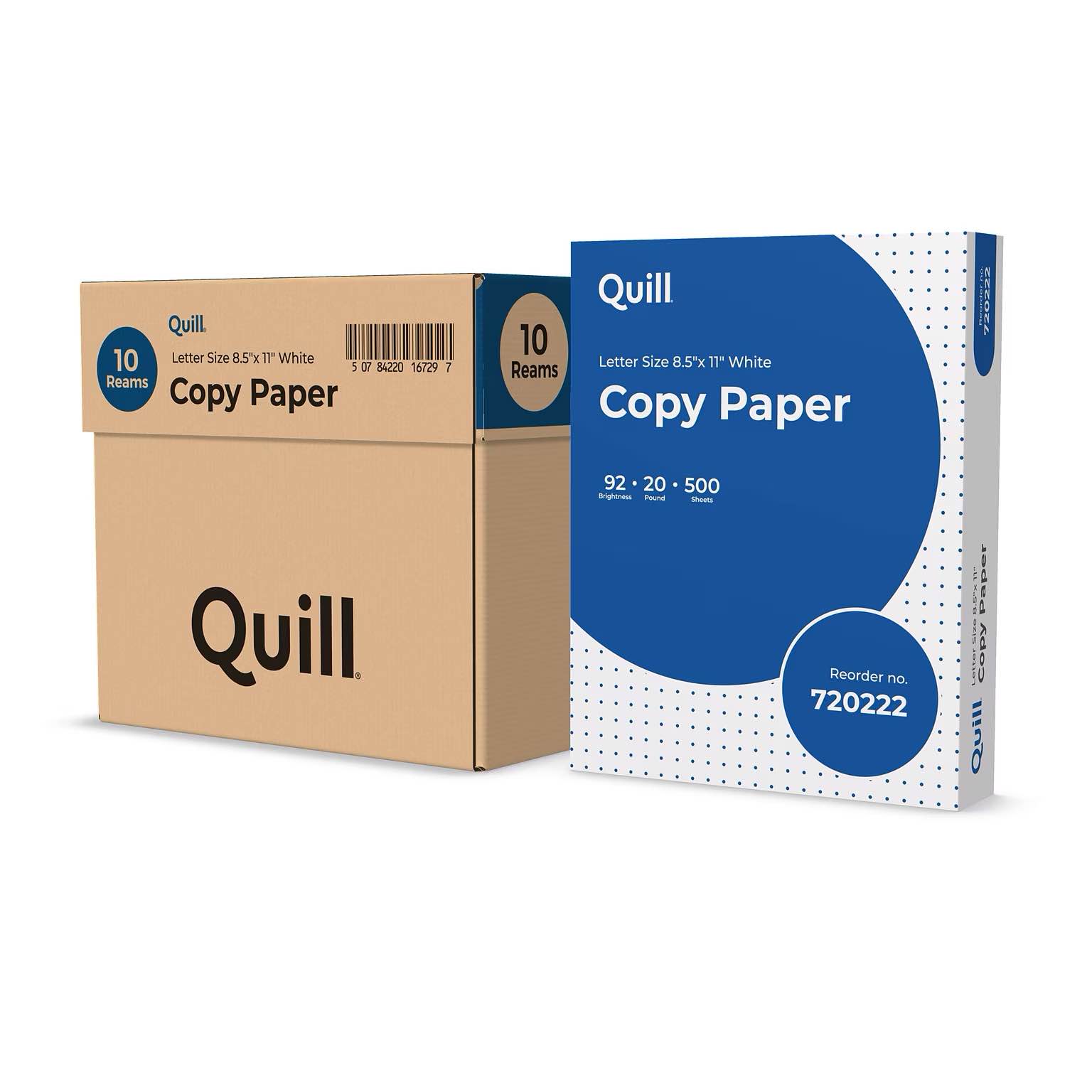 Quill Brand® 8.5" x 11" Copy Paper, 20 lbs., 92 Brightness, 500 Sheets/Ream, 10 Reams/CT 