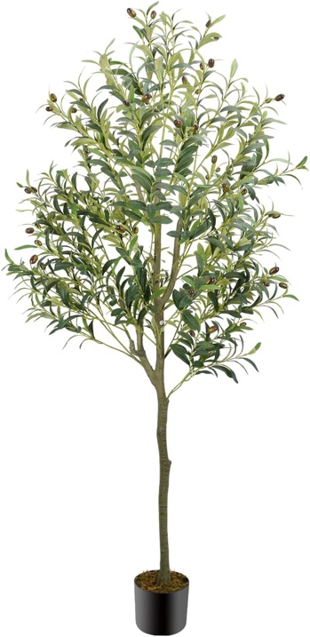 Olive Tree Artificial Indoor 6FT (72''), GTIDEA Artificial Tree Indoor Large Faux Olive Tree and Fruits Artificial Plants Silk Trees for Home Decor Office Living Room Spring (With Woven Basket & Moss)