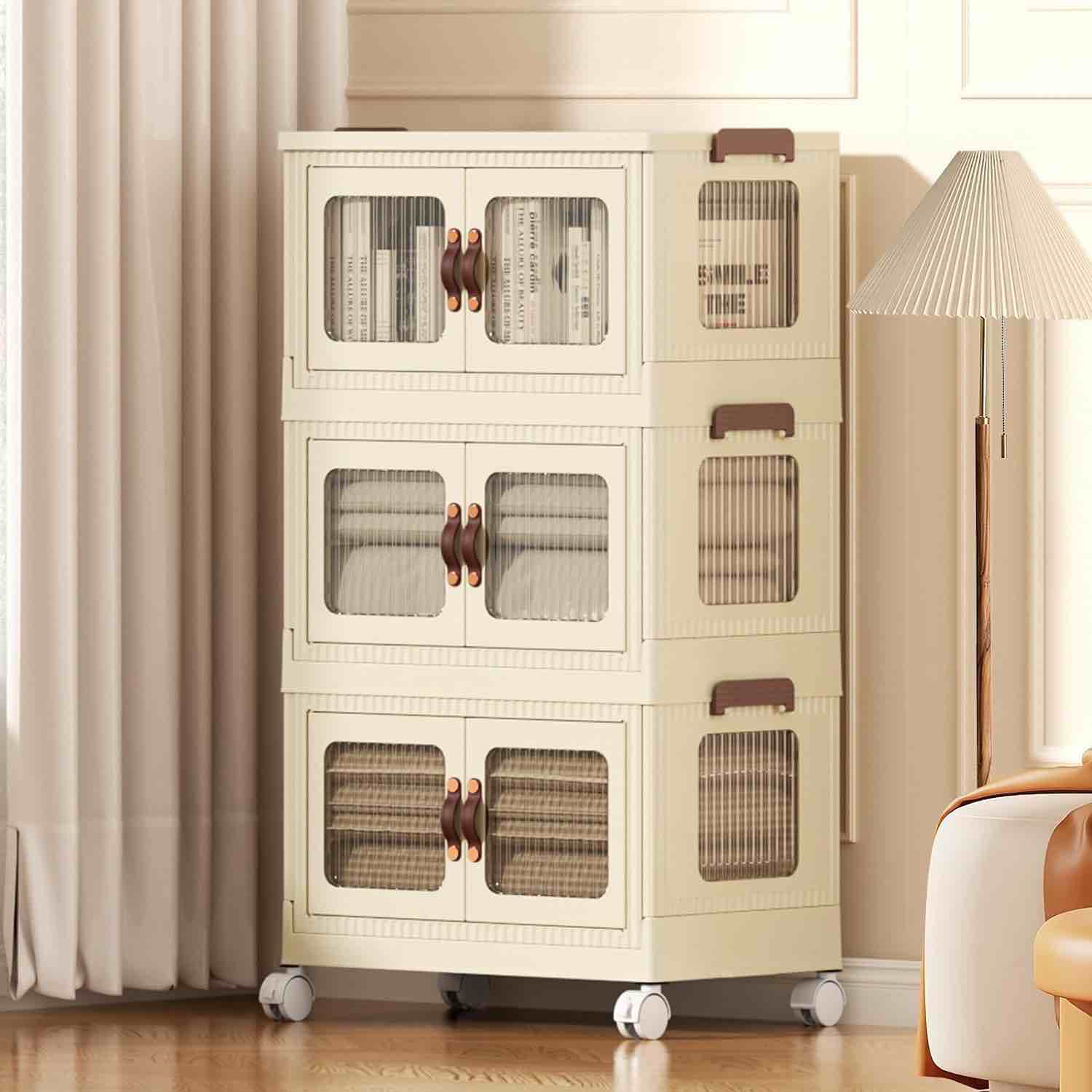 Rowjog Plastic Storage Bins-Large Folding Storage Box, Storage Bins with Lids, Stackable Storage Bins with Wheels,Closet Organizers and Storage,Office Supplies for Work (3-Packs, 20Gal)