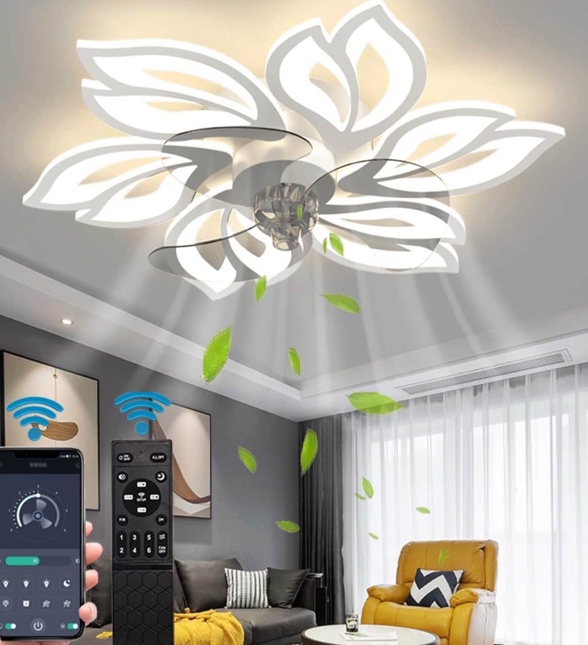 BESKETIE 35'' Bladeless Ceiling Fan with Lights Remote APP Control, Low Profile Ceiling Fan with Dimmable LED Light, 3 Color 6 Speeds Flush Mount Ceiling Fan for Living Room, Bedroom, Kids Room -Black
