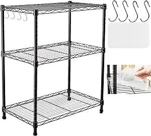 SsngygHme 3 Tier Shelf Storage, Wire Shelving Unit, 3 Tiers Standing Shelving Units Adjustable Metal Organizer Wire Rack with Leveling Feet, 11.8" x 21.5" x 35.5"(M)