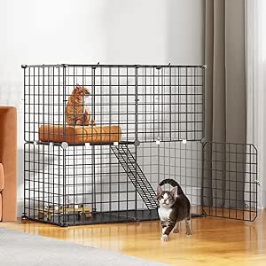 YITAHOME Indoor Cat Cage 2 Tier Kitten Cage House Outdoor Cat Enclosure Ferret Cage DIY Pet Playpen Detachable Metal Kennel for Small Animal, Kitty, Bunny, rv Travel, Camping