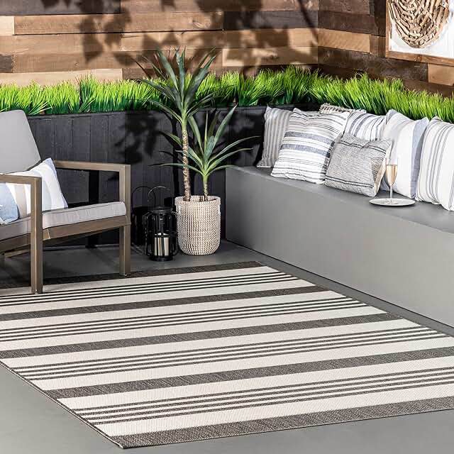 nuLOOM Heidi Multi Striped Indoor/Outdoor Accent Rug, 2' x 3', Grey/Beige