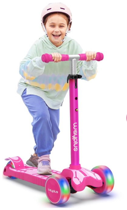 WAYPLUS 3 Wheel Scooter for Kids Ages 3+, 25mm Extra Thick Deck & Light Up Wheels for Kids Ages 3-5, 5-7. 4 Levels Adjustable Heights, Three Wheel Scooter for Kids Ages 8-12, Max Load 180LBS