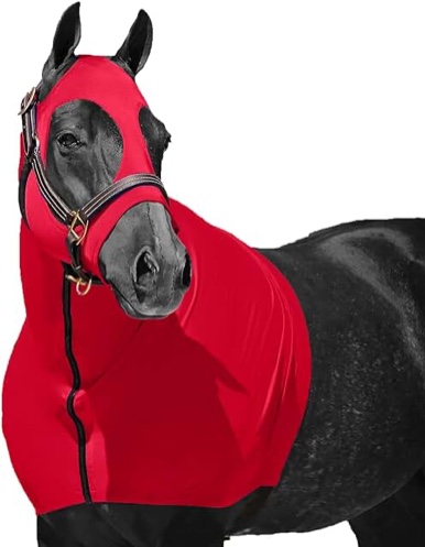 Resistance Horse Hood Slinky Lycra Zippered Mane Braid Shoulder Guard (X-Large, Red) X-Large Red
