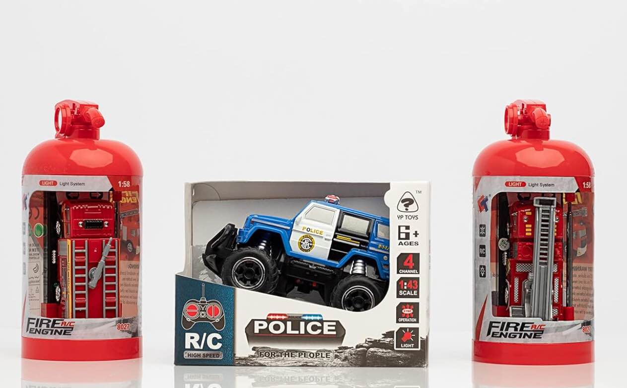 Generic RC Fire Truck Toy for Kids with Remote Control | Unique Emergency Responder 3-Pack Set: 2 Mini Engine Trucks and 1 Police SUV Best Gift Toys Boys 4-7 8-12, 3PK-ERK-FTPSUV, Red