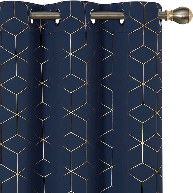 Deconovo Blackout Curtains Grommet Thermal Insulated Window Curtains Gold Diamond Foil Print for Kids Room, Navy Blue, 42W x 63L Inch, 2 Panels 42W x 63L Inch Navy Blue