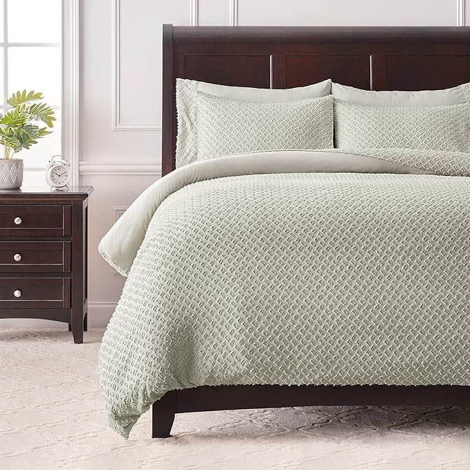 Chanasya Premium Clipped Duvet Set - Tufted Boho Double Brushed Chic Soft Textured Clipped Solid Microfiber Duvet Set - 1 Duvet Cover & 2 Pillow Sham