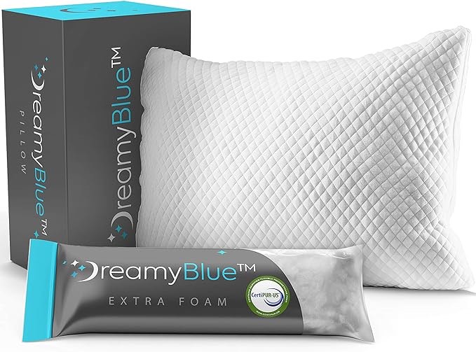 DreamyBlue Premium Pillow for Sleeping - Shredded Memory Foam Fill [Adjustable Loft] Washable Cover from Bamboo Derived Rayon - for Side, Back, Stomach Sleepers - CertiPUR-US Certified (Queen, White) Queen (Pack of 1) White