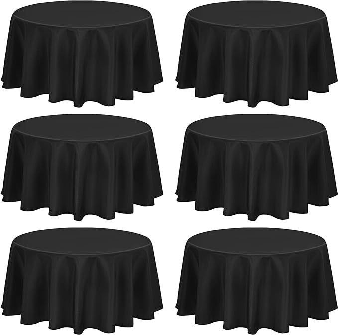 6 Pack 60 Inch Round Tablecloth Suitable for 20-48 Inch Round Tables Reusable Water Resistant Spill Proof Washable Table Covers for Christmas Banquets Buffet Wedding Party (Black)