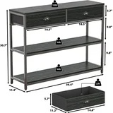 Long 47" Console Table with 3 Drawers, Entryway Table with 3-Tier Storage Shelves, Narrow Sofa Table, Industrial Display Shelf for Entry Way, Hallway, Couch, Living Room, Kitchen, Foyer, Rustic Brown