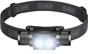 SLONIK Headlamp Rechargeable - 1000 Lumen LED USB Rechargeable Headlight w/ 2200 mAh Battery - IPX8 Waterproof Head Lamp with Bright 60 ft Flashlight Beam - Hiking & Outdoor Camping Gear, Black Black 1000l Gen 2