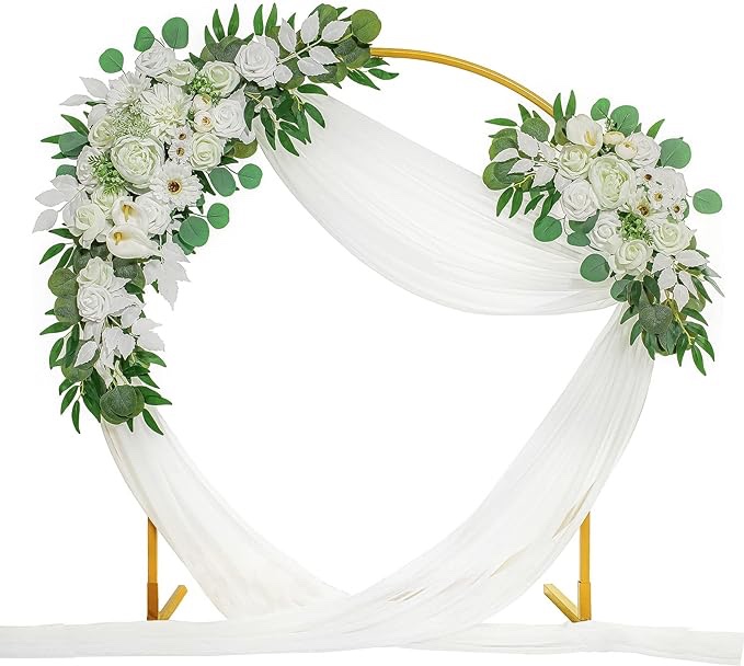 Lisuun Wedding Arch Flowers, Artificial Flowers for Decoration, 2pcs Flower Swag and 1 pcs Semi-Sheer Chiffon Table Runner Swag for Holy and Pure Wedding Ceremony Floral Decor - Pack of 3