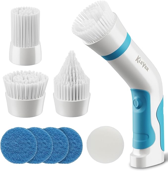 KLEVER Electric Spin Power Scrubber- The Expert Kitchen & Bathroom Cleaner | Includes 4 Versatile Scrub Brushes | Cordless, Rechargeable, & Lightweight