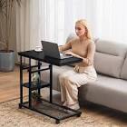 Apicizon Height Adjustable C Shaped End Table, Couch Side Table with Wheels and Storage Shelves, Tilted C Shaped Side Table for Living Room, Overbed Table for Bedroom, Black