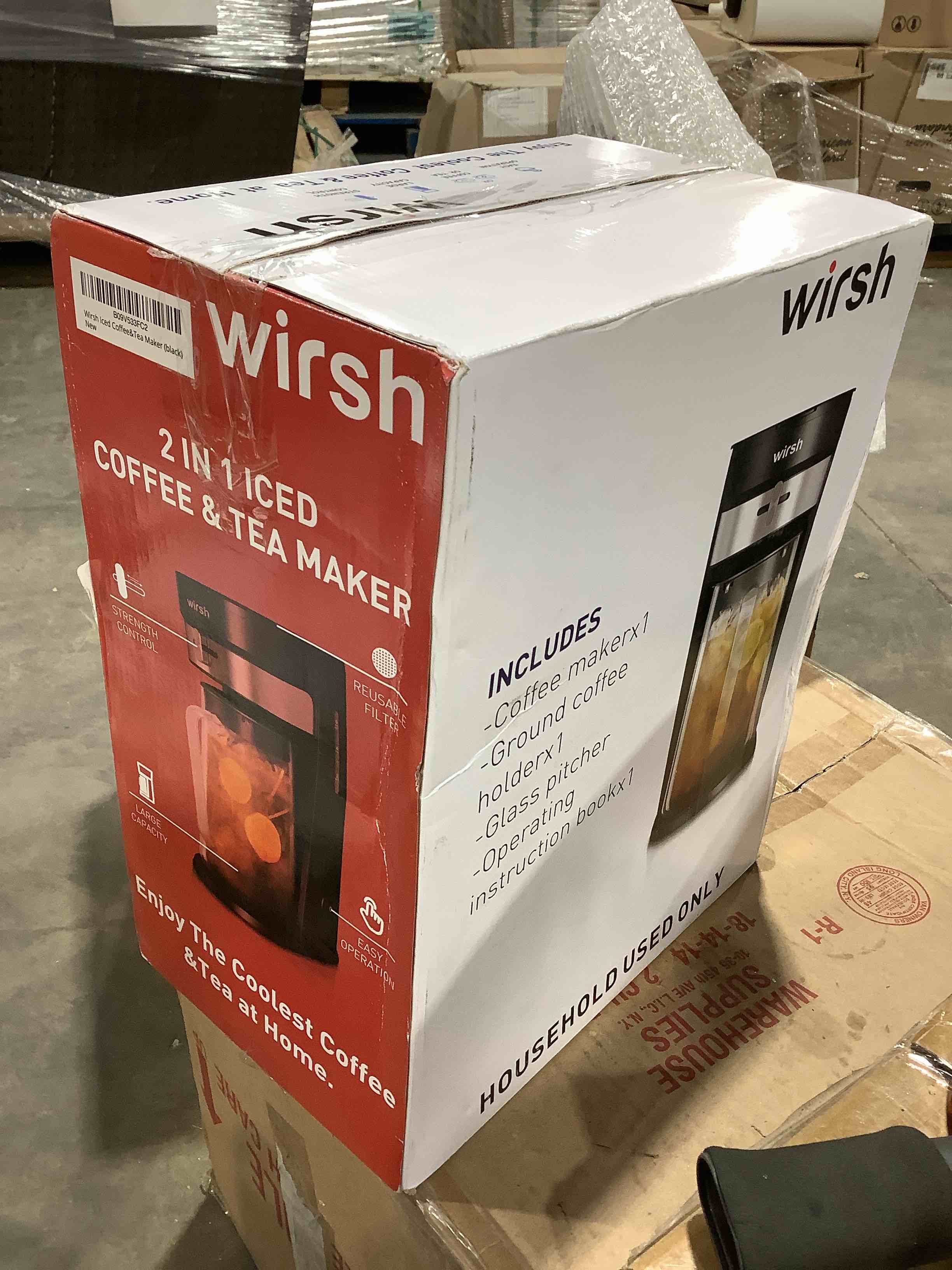 Condition photo showing As Is for wirsh Iced Tea Maker with 3QT Pitcher, Iced Coffee Maker with Strength Control and Reusable Filter, Perfect For Iced Coffee, Latte, Tea, Lemonade, Flavored Water, Black