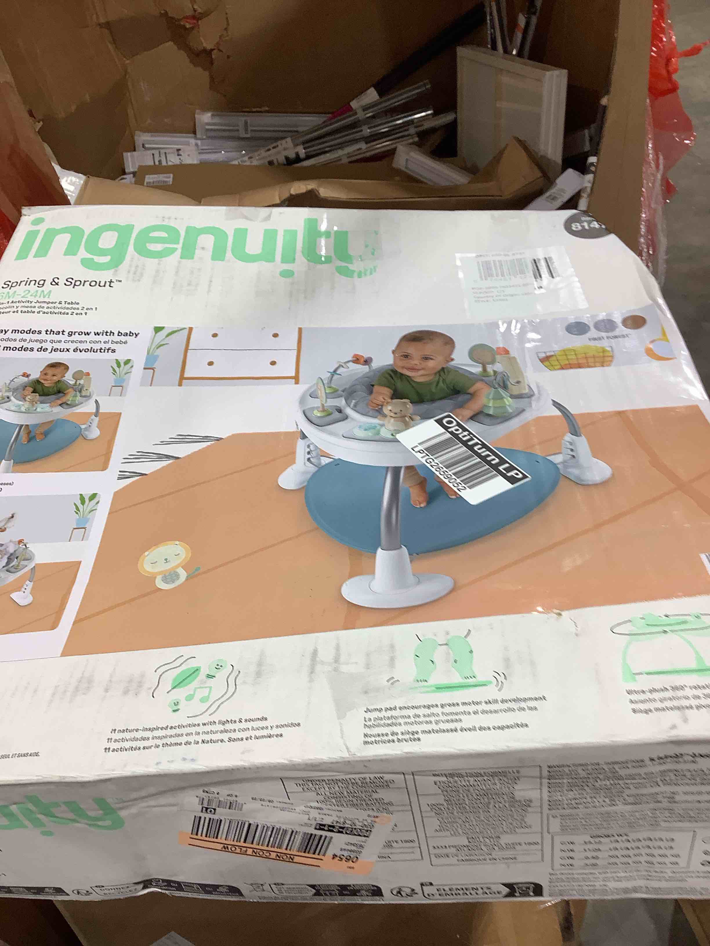 Condition photo showing Good Condition for Ingenuity Spring & Sprout 2-in-1 Baby Activity Center Jumper and Table with Infant Toys - Ages 6 Months +, First Forest