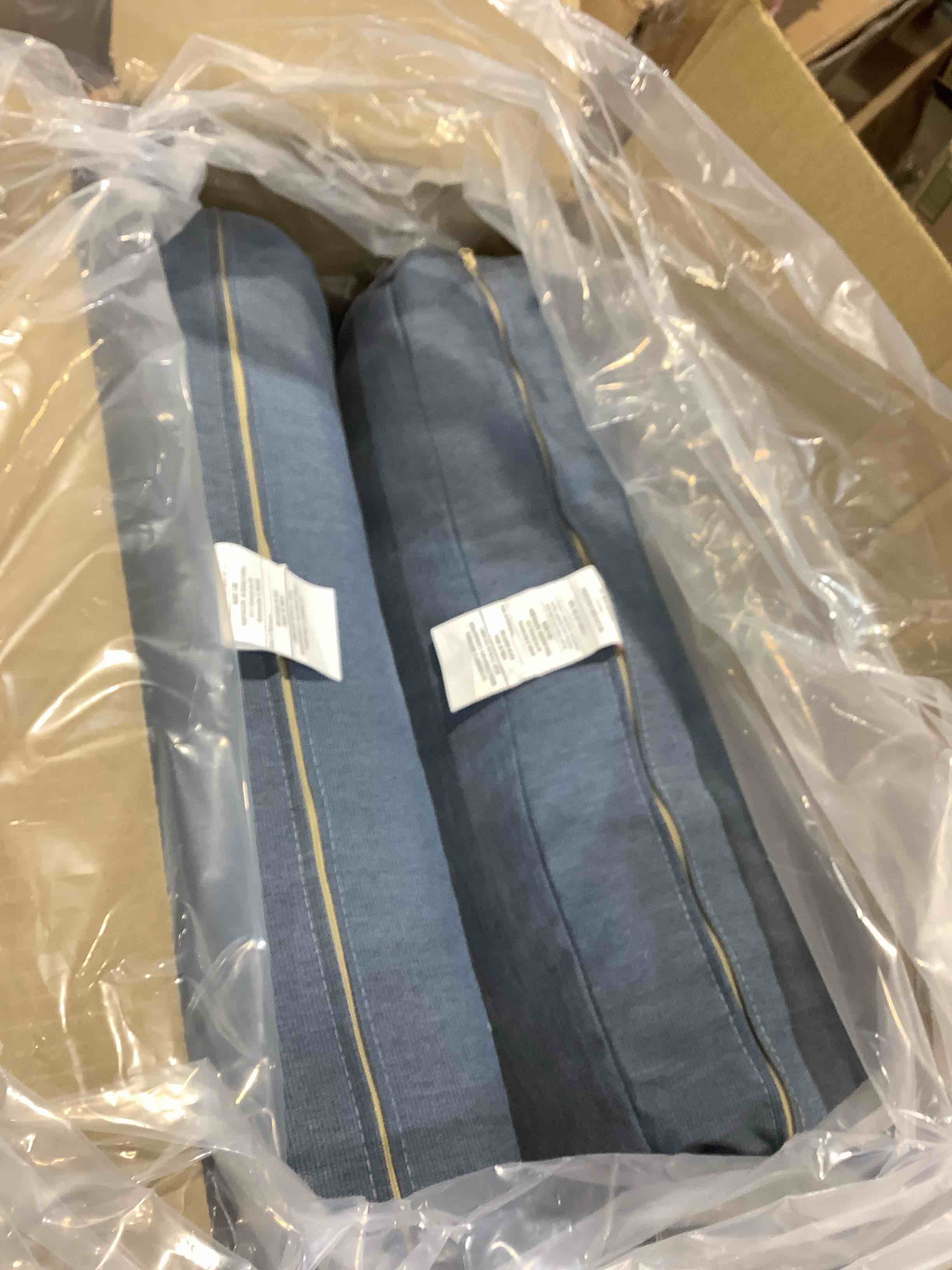 Condition photo showing New/Like New for 24" x 24" blue outdoor sofa / chair cushion bottom and top