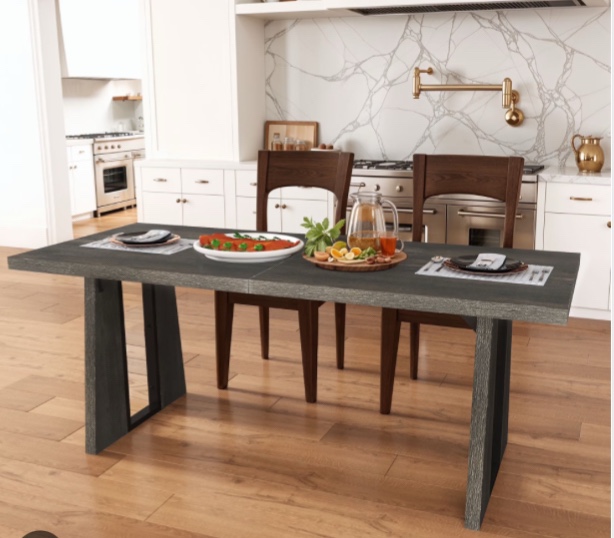 ModFusion Dining Table with Waterproof, Sturdy Reinforced Metal, Kitchen Dining Room, Home Office Desk, Gaming Station, Rustic Charcoal Gray, incomplete 
