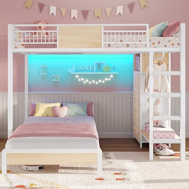 Double Twin Corner Bunk Metal White Beds with Drawers
